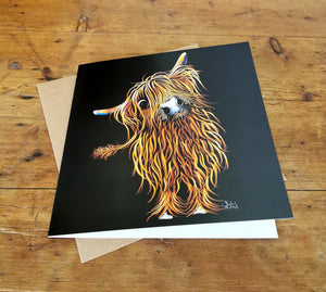 HiGHLaND CoW GReeTiNGS CaRD ‘ CoooWeee oN BLaCK ‘ Pack of 50 For Trade Please Email