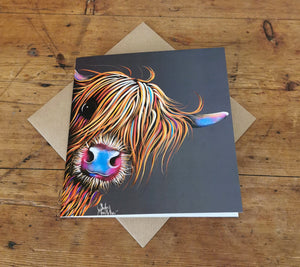 HiGHLaND CoW GReeTiNGS CaRD ‘ SuGaR LuMP oN GReY ‘ Pack of 50