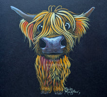ORiGiNaL HiGHLaND CoW WaTeRCoLouR PaiNTiNG ' Bertie ‘ by SHiRLeY MacARTHuR