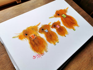 ORiGiNaL HiGHLaND CoW PaiNTiNG ' GiNGeR NuT FaMiLY ‘ by SHiRLeY MacARTHuR