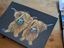ORiGiNaL HiGHLaND CoWS WaTeRCoLouR PaiNTiNG ' Saturday & Sunday ‘ by SHiRLeY MacARTHuR