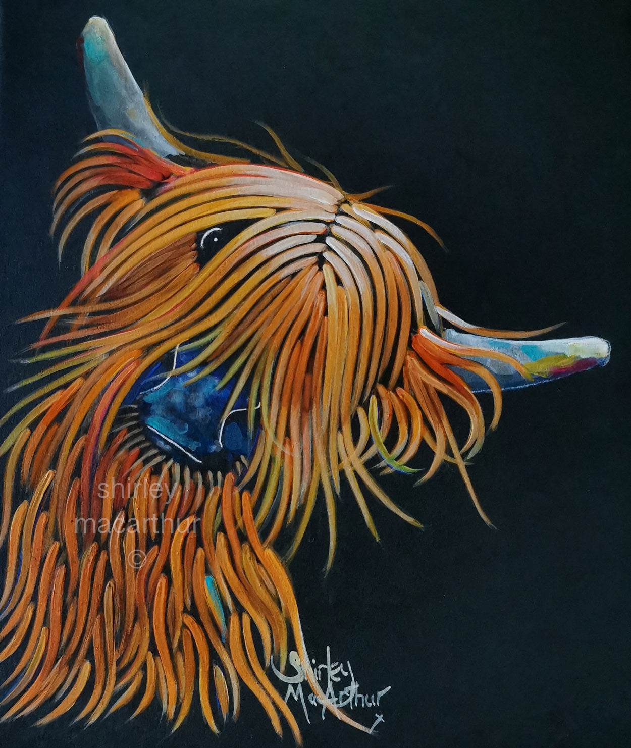 ORiGiNaL HiGHLaND CoW PaiNTiNG ' THe RuFF YiN ‘ by SHiRLeY MacARTHuR