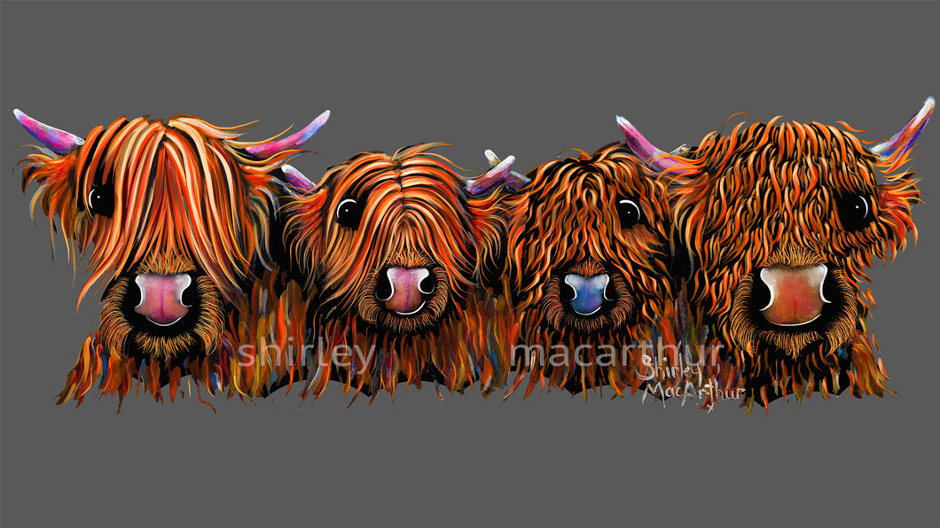 ‘ THe GiNGeR NuTS oN GReY ‘HiGHLaND CoW PRiNT 20 x 10 iNCH