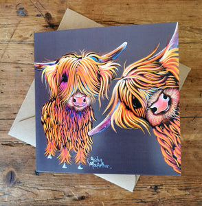 HiGHLaND CoW GReeTiNGS CaRD ‘ LoLLY & PoP oN GReY ‘